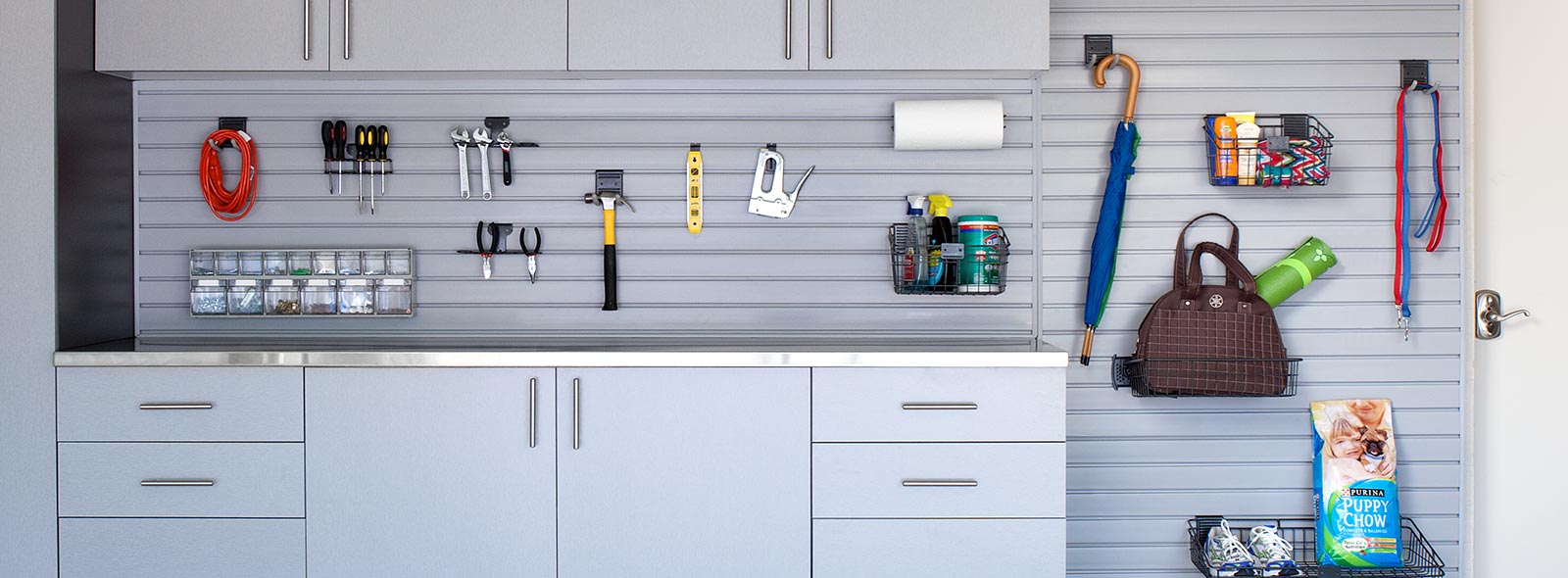 Slatwall garage organizers