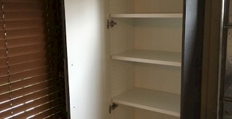Garage cabinet with door open