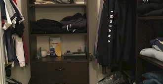 Custom Chocolate Pear Flat Panel Walk-In Closet